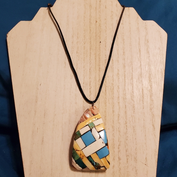 Vintage Handcrafted Spiny Oyster Mosaic Inlay w/ Turquoise & Coral Necklace